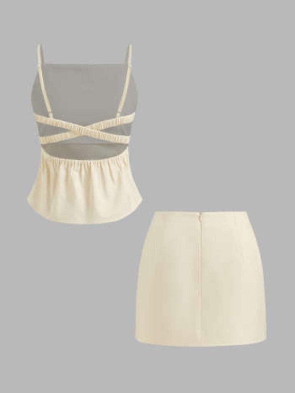 Linen Blend Cami & Mini Skirt Set Size S NWT | Backless Ruched Matching Set